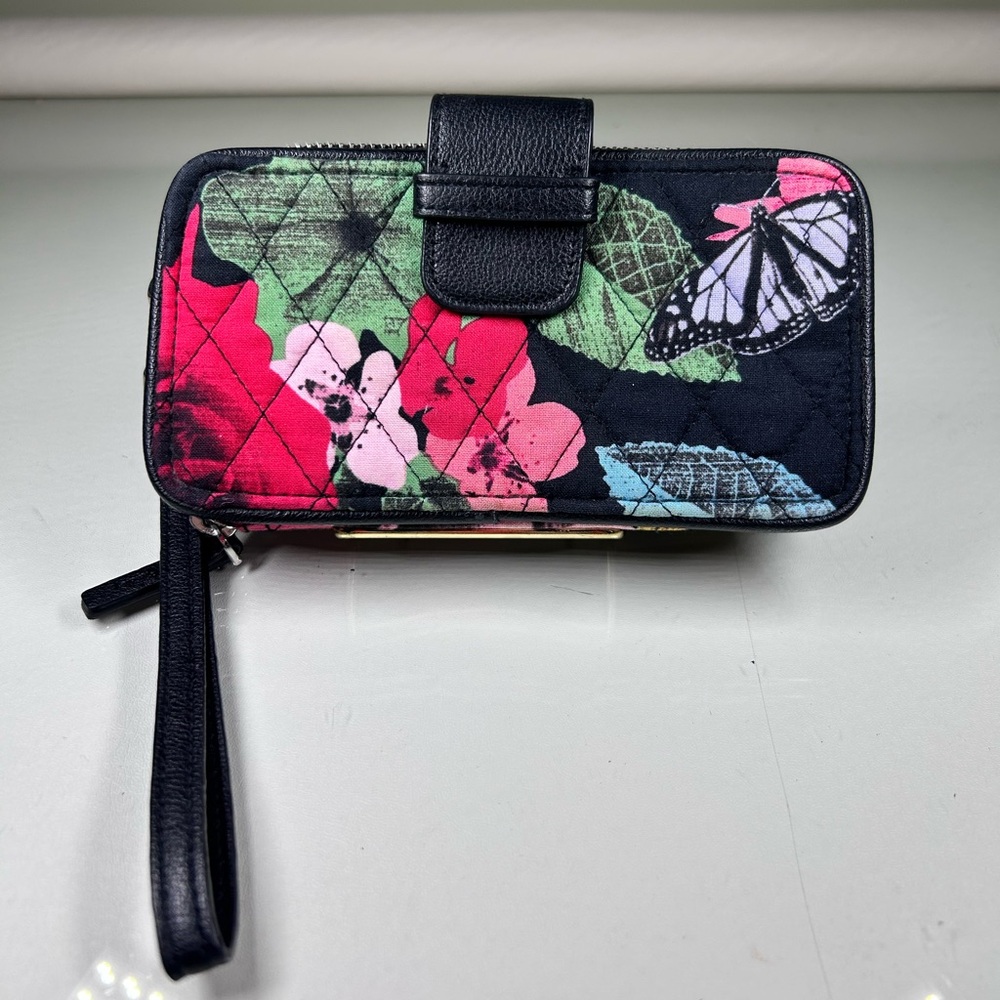 Vera Bradley Zip Around Wristlet Wallet Featuring Two Sided Flower Pattern